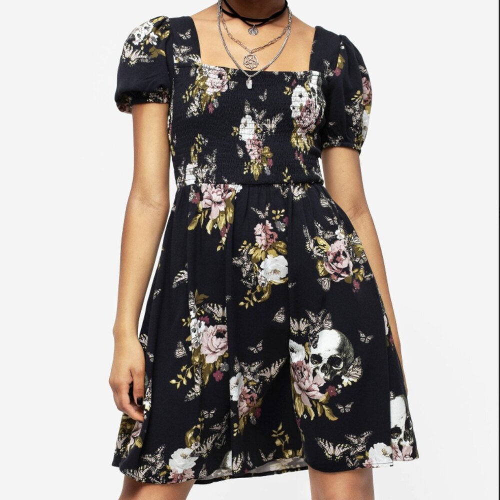Disturbia Revival Floral Puff Sleeve Shirred Mini Dress - Women's 4